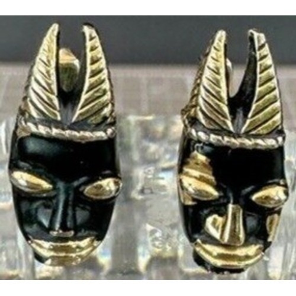 Vintage Cuff Links Blackamore Gold Tone Enameled Swank 1"